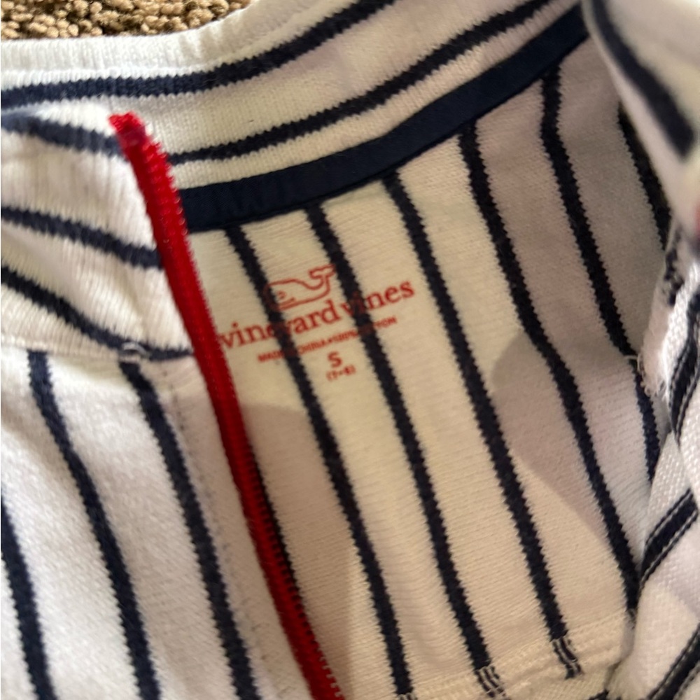 Girls small or medium vineyard vines quarter zip pullover striped navy and white - Picture 2 of 6